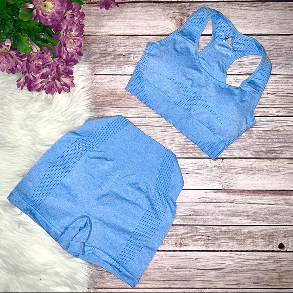 NWOT SET//High Waist Workout Shorts blue - Picture 3 of 11